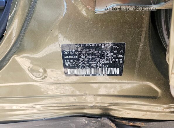 JF2SKALC7NH471152 2022 SUBARU FORESTER Green VIN კოდის სტიკერის ხედი