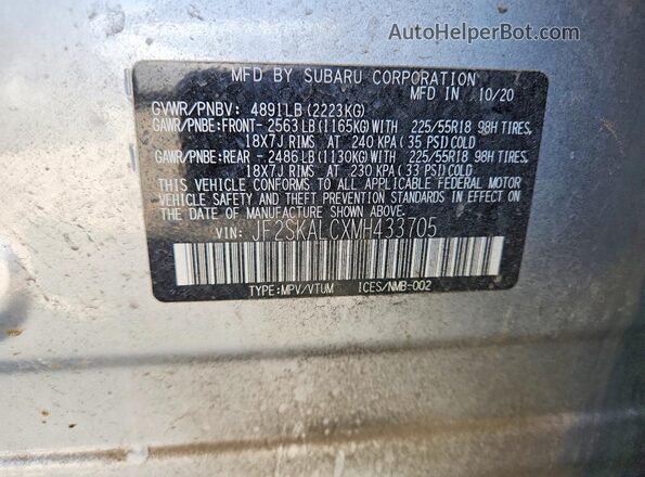 JF2SKALCXMH433705 2021 SUBARU FORESTER Silver 