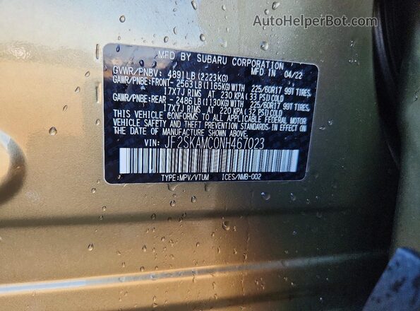 JF2SKAMC0NH467023 2022 SUBARU FORESTER Green Շարժիչի բաժամունքի տեսք