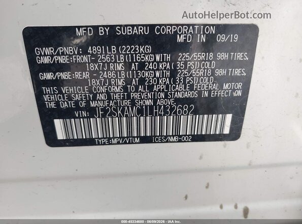 JF2SKAMC1LH432682 2020 SUBARU FORESTER White Widok komory silnika
