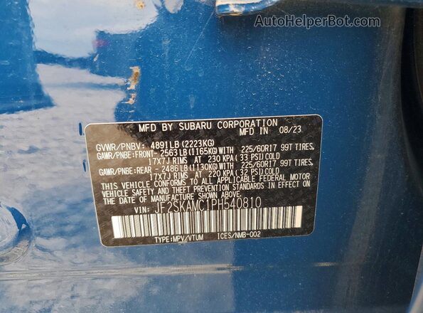 JF2SKAMC1PH540810 2023 SUBARU FORESTER Blue 
