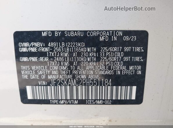 JF2SKAMC2PH551184 2023 SUBARU FORESTER White Engine compartment view