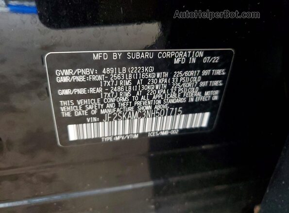 JF2SKAMC3NH501715 2022 SUBARU FORESTER Black ძრავის განყოფილების ხედი