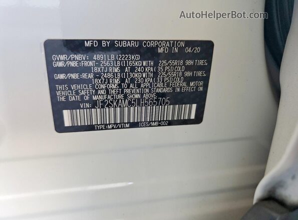 JF2SKAMC5LH565705 2020 SUBARU FORESTER White 360 interior view