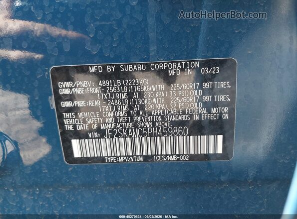 JF2SKAMC5PH459860 2023 SUBARU FORESTER Blue Widok komory silnika