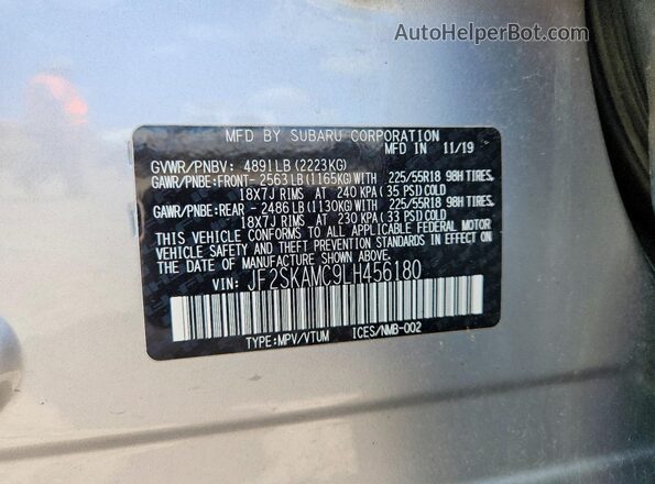 JF2SKAMC9LH456180 2020 SUBARU FORESTER Silver 