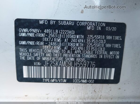 JF2SKAMC9LH559776 2020 SUBARU FORESTER White ძრავის განყოფილების ხედი