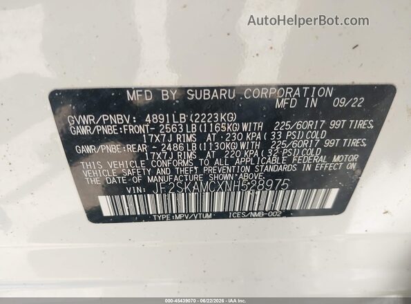 JF2SKAMCXNH528975 2022 SUBARU FORESTER White Շարժիչի բաժամունքի տեսք