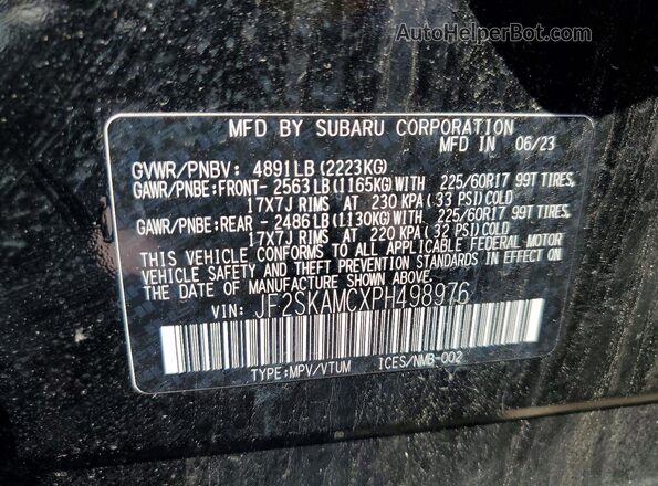 JF2SKAMCXPH498976 2023 SUBARU FORESTER Black VIN կոդի պիտակի տեսք