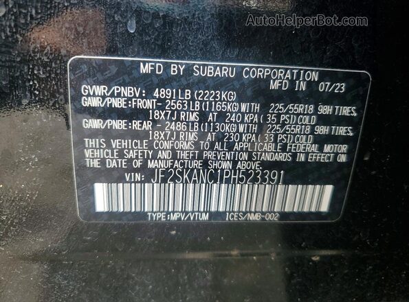 JF2SKANC1PH523391 2023 SUBARU FORESTER Black VIN կոդի պիտակի տեսք