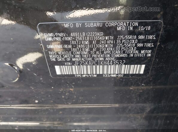 JF2SKAPC1KH443532 2019 SUBARU FORESTER Black Widok komory silnika