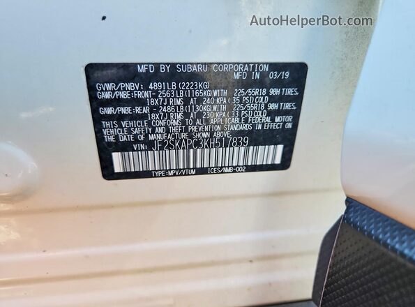 JF2SKAPC3KH517839 2019 SUBARU FORESTER White Engine compartment view