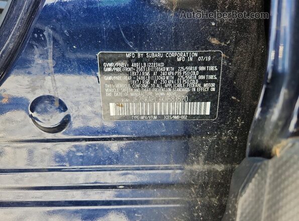 JF2SKAPC3KH583520 2019 SUBARU FORESTER Blue VIN sticker view