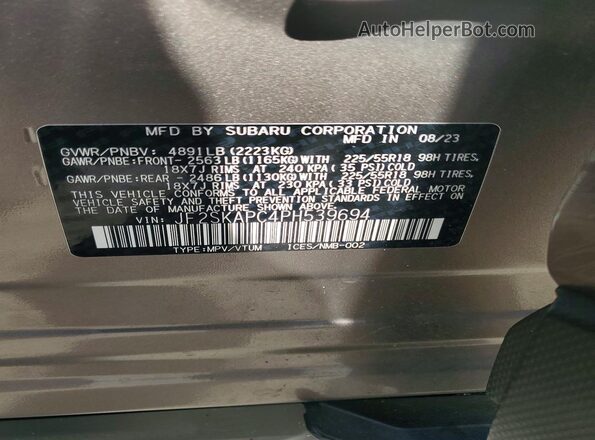 JF2SKAPC4PH539694 2023 SUBARU FORESTER Charcoal VIN կոդի պիտակի տեսք