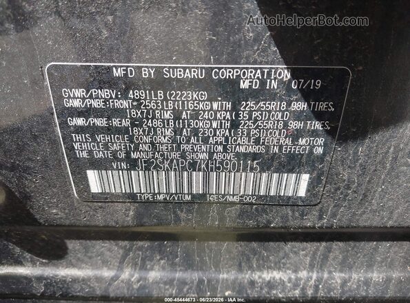 JF2SKAPC7KH590115 2019 SUBARU FORESTER Черный Вид подкапотного пространства