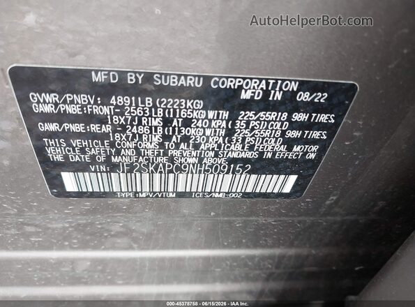 JF2SKAPC9NH509152 2022 SUBARU FORESTER Коричневый Вид подкапотного пространства