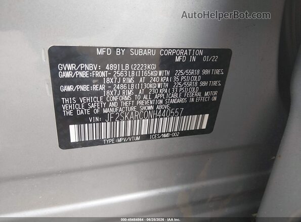 JF2SKARC0NH440557 2022 SUBARU FORESTER Silver Widok komory silnika