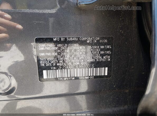 JF2SKARC3LH510016 2020 SUBARU FORESTER Gray ძრავის განყოფილების ხედი