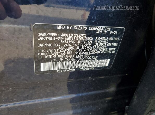 JF2SKARC3MH569746 2021 SUBARU FORESTER Black Вид наклейки з VIN-кодом