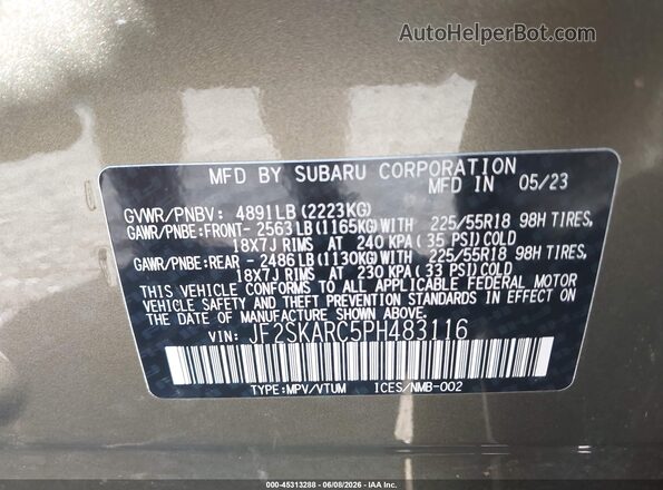 JF2SKARC5PH483116 2023 SUBARU FORESTER Green ძრავის განყოფილების ხედი