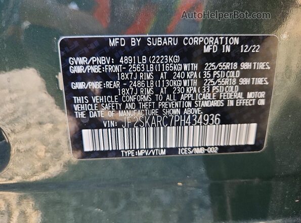 JF2SKARC7PH434936 2023 SUBARU FORESTER Green 