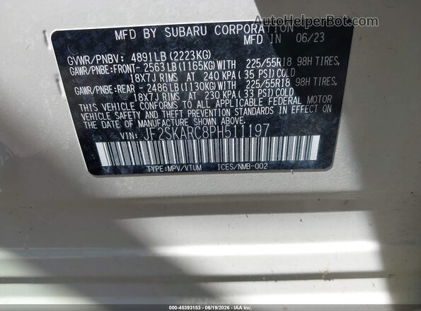 JF2SKARC8PH511197 2023 SUBARU FORESTER White Vista del compartimento del motor