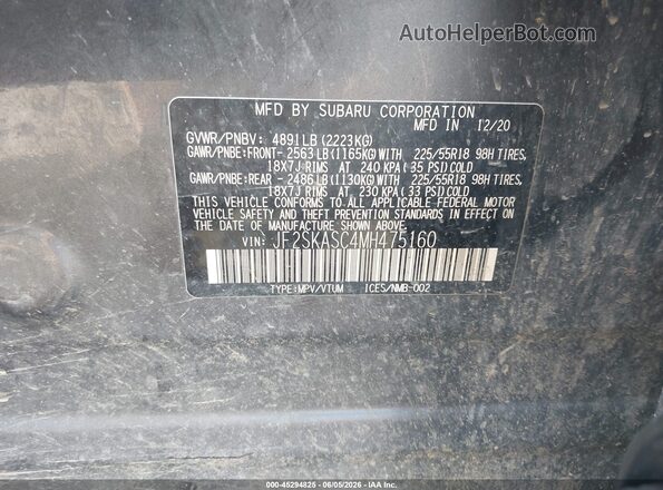 JF2SKASC4MH475160 2021 SUBARU FORESTER Gray ძრავის განყოფილების ხედი