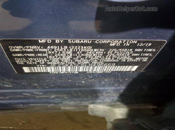 JF2SKASC6LH496669 2020 SUBARU FORESTER Blue VIN sticker view