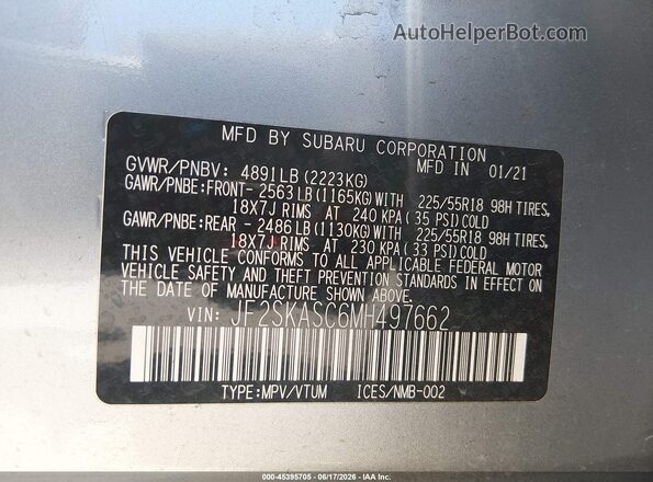 JF2SKASC6MH497662 2021 SUBARU FORESTER Серебряный Вид подкапотного пространства