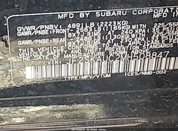 JF2SKAUC2MH508847 2021 SUBARU FORESTER Black Շարժիչի բաժամունքի տեսք