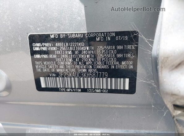 JF2SKAUC3KH587779 2019 SUBARU FORESTER Silver Շարժիչի բաժամունքի տեսք
