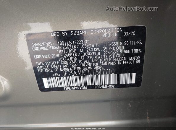 JF2SKAUC7LH547710 2020 SUBARU FORESTER Green 