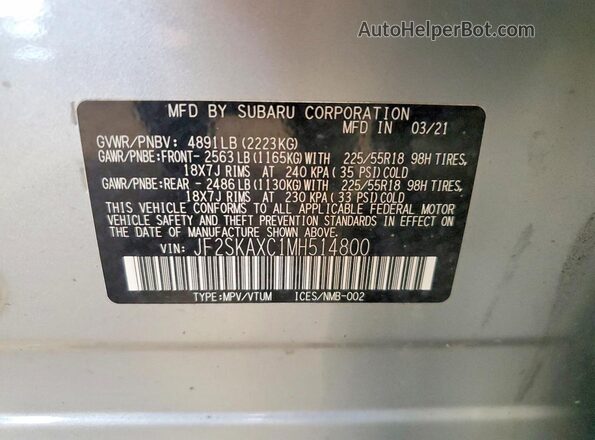 JF2SKAXC1MH514800 2021 SUBARU FORESTER Silver 