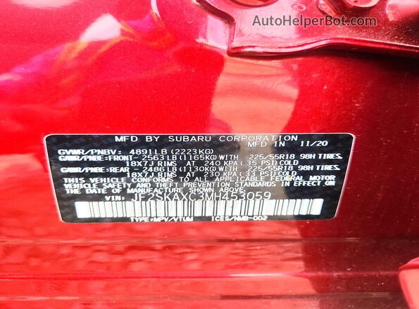 JF2SKAXC3MH453059 2021 SUBARU FORESTER Burgundy 
