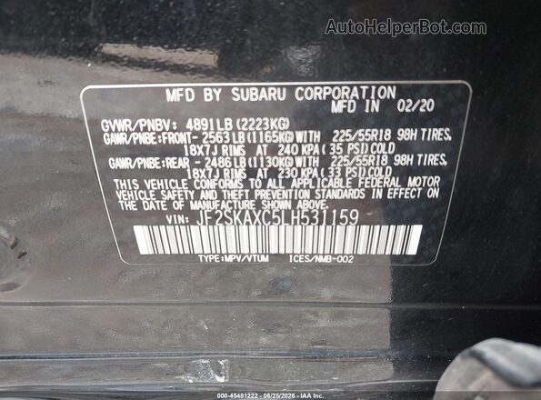 JF2SKAXC5LH531159 2020 SUBARU FORESTER Black ძრავის განყოფილების ხედი