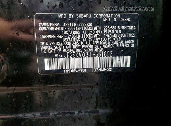 JF2SKAXC5LH551802 2020 SUBARU FORESTER Black სალონის 360-გრადუსიანი ხედი