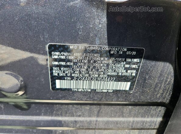 JF2SKAXC6LH584422 2020 SUBARU FORESTER Gray Vista de la etiqueta del VIN