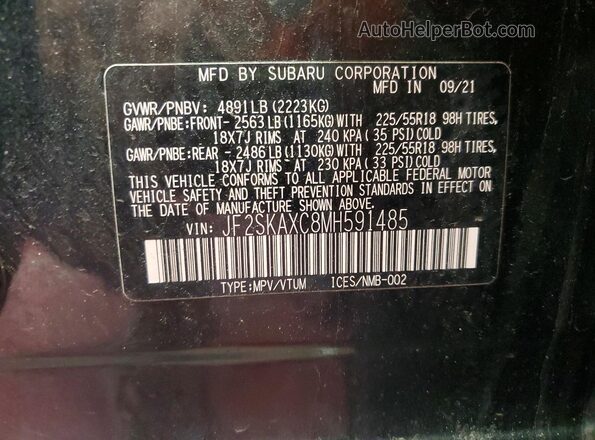 JF2SKAXC8MH591485 2021 SUBARU FORESTER Угольный 