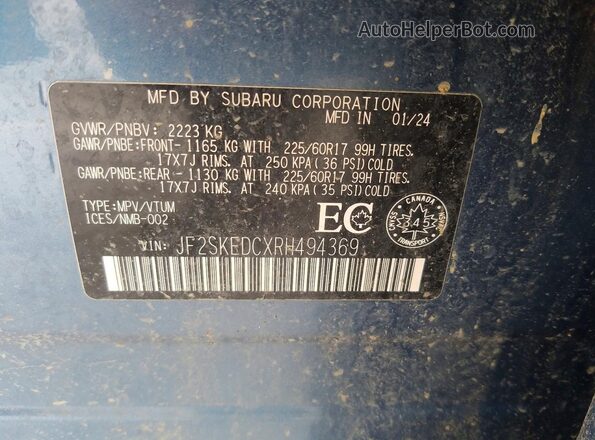 JF2SKEDCXRH494369 2024 SUBARU FORESTER Blue 