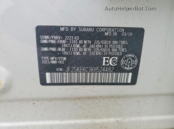 JF2SKEKC3KH524482 2019 SUBARU FORESTER White VIN կոդի պիտակի տեսք
