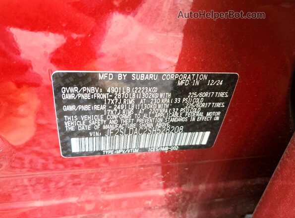 JF2SLDAC2SH528208 2025 SUBARU FORESTER Red Vista de la etiqueta del VIN