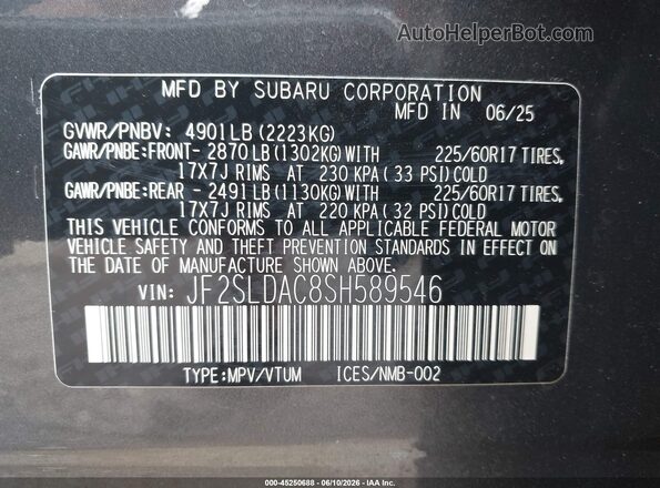JF2SLDAC8SH589546 2025 SUBARU FORESTER Синий Вид подкапотного пространства