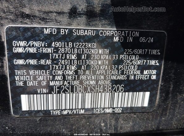 JF2SLDBCXSH438206 2025 SUBARU FORESTER Черный Вид подкапотного пространства