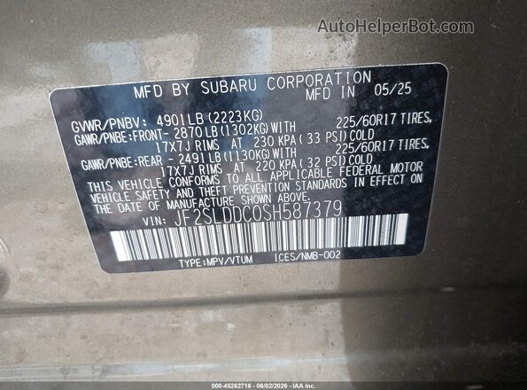 JF2SLDDC0SH587379 2025 SUBARU FORESTER Green Շարժիչի բաժամունքի տեսք