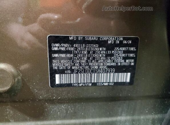 JF2SLDDC1SH407939 2025 SUBARU FORESTER Green VIN კოდის სტიკერის ხედი