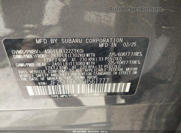JF2SLDDC3SH561777 2025 SUBARU FORESTER Blue Vista del compartimento del motor