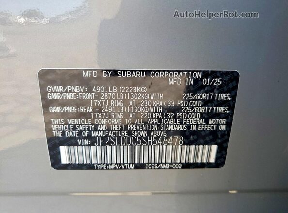 JF2SLDDC5SH548478 2025 SUBARU FORESTER Silver 360 interior view