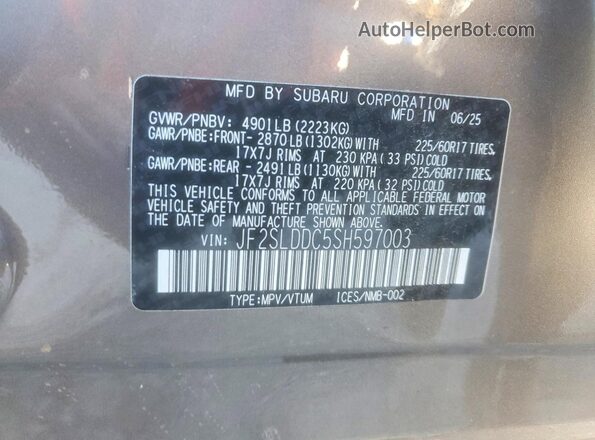 JF2SLDDC5SH597003 2025 SUBARU FORESTER Gray 