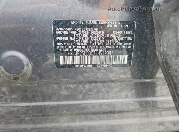 JF2SLDDC7SH512081 2025 SUBARU FORESTER Gray Вид наклейки з VIN-кодом