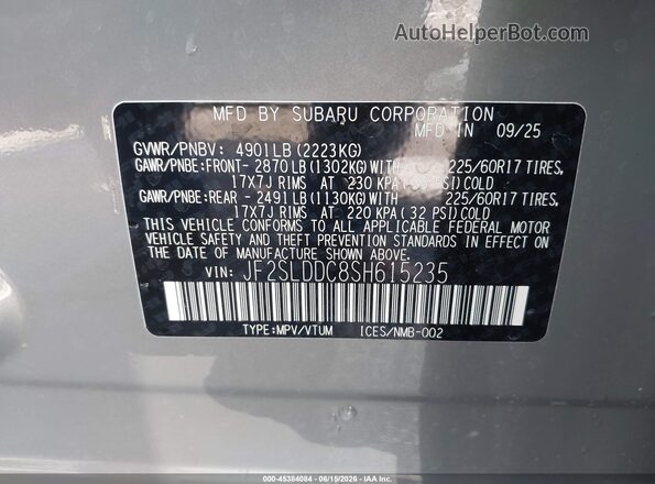 JF2SLDDC8SH615235 2025 SUBARU FORESTER Gray Widok komory silnika